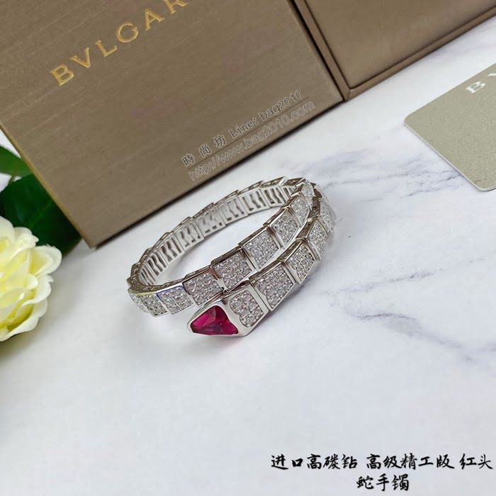 Bvlgari飾品 寶格麗925銀紅頭蛇蛇形滿鑽手鐲 時尚高級精品 寶格麗蛇手鐲   zgbq3289